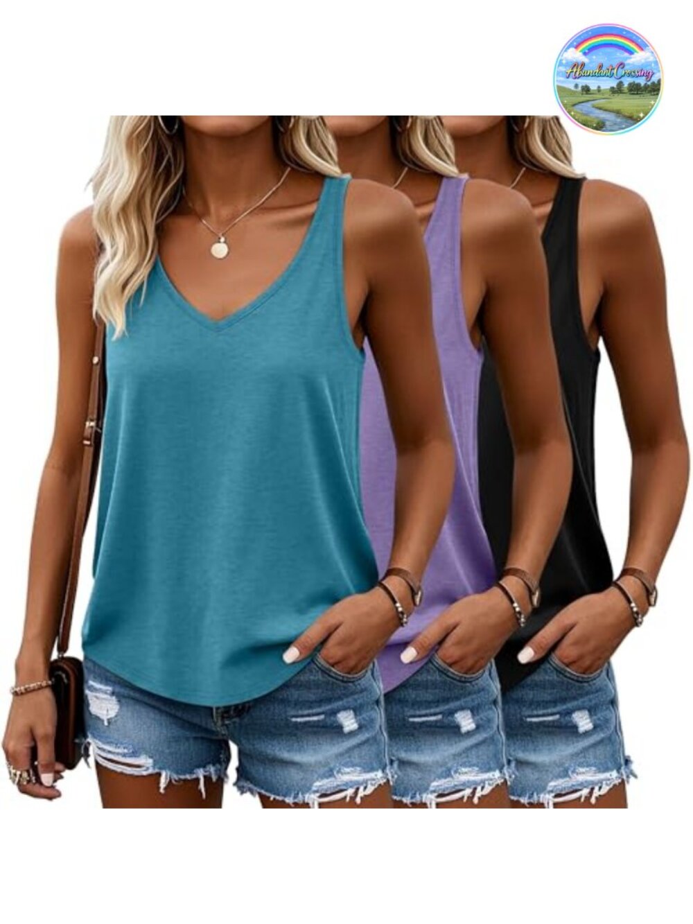 3 Pack Women's Racerback Tank Tops Loose Fit V-Neck Sleeveless